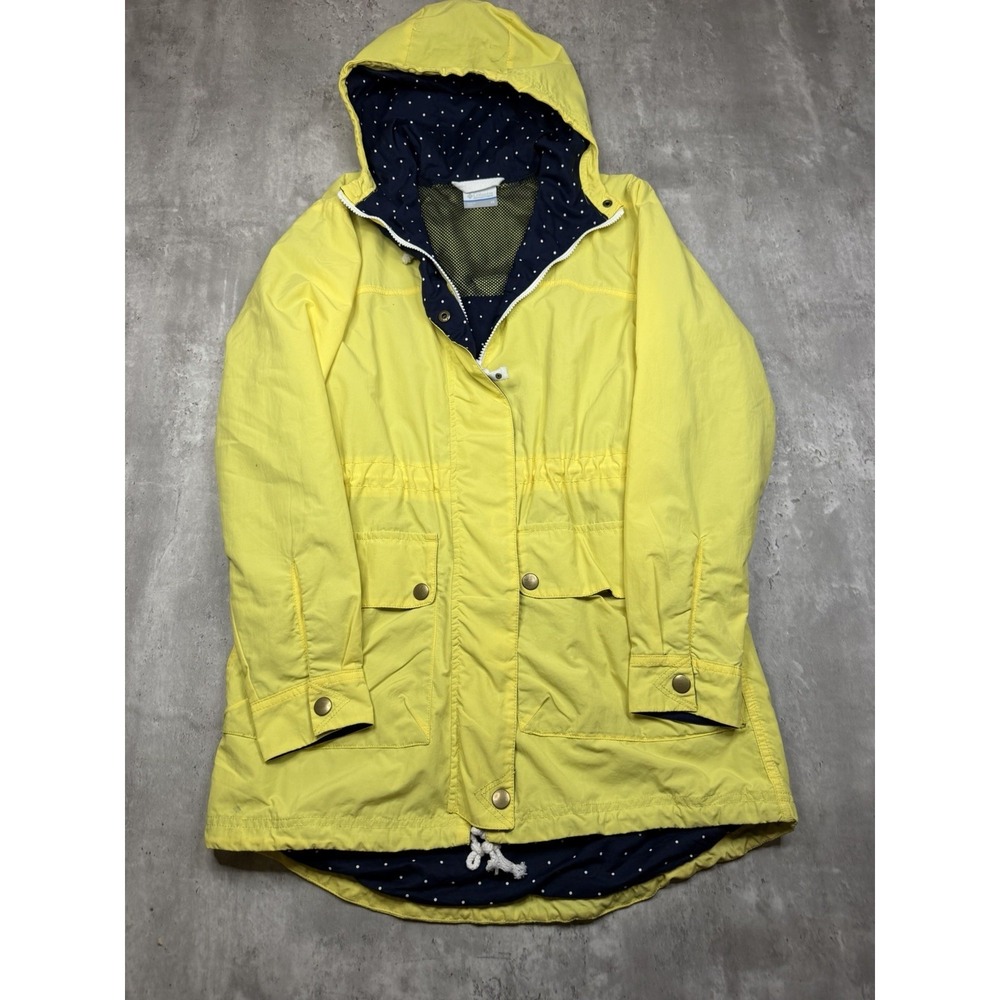 Columbia PFG Women's XS Yellow Hooded Rain Jacket Windbreaker Fishing Gear Zip